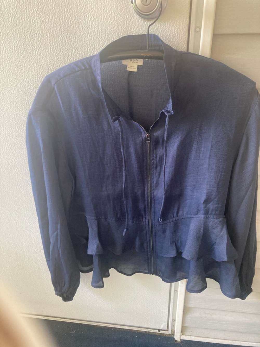 TAE'S Navy Ruffle Zip-Front Lightweight Jacket - Picture 9 of 10